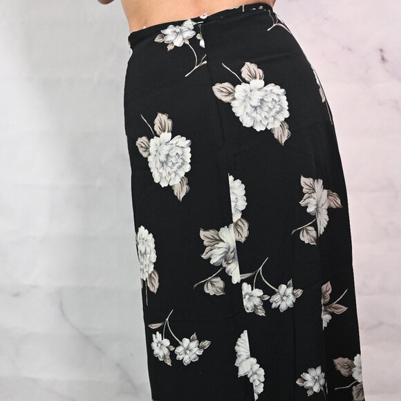 Black Floral Long Flowy Skirt - Size Small - Picture 3 of 7